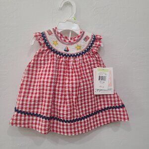 Bonnie Baby Red Checkered Dress Set – Girl, 3–6M, 2pc, Nwt